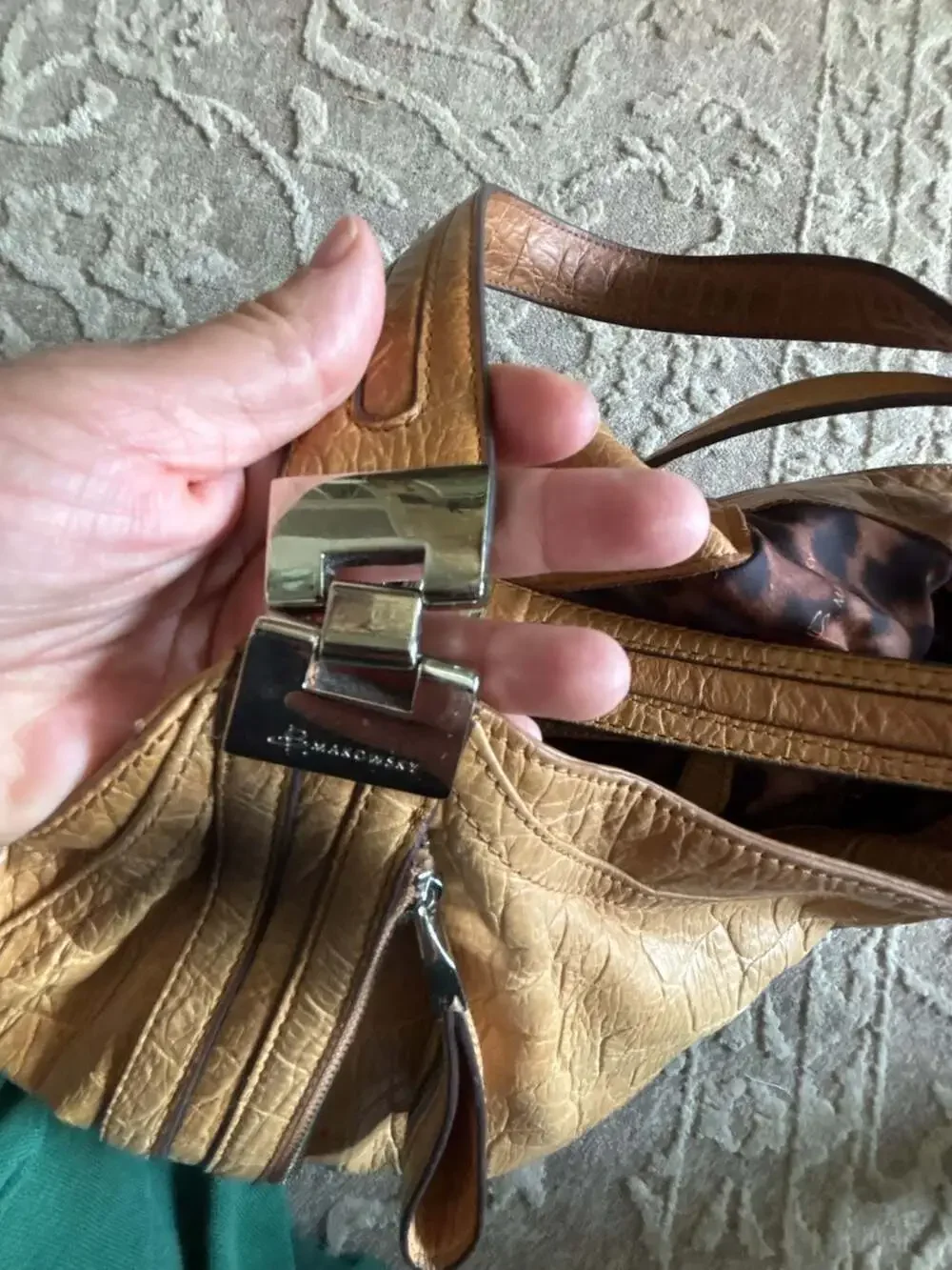 B. Makowsky Tan Croc-Embossed Leather Slouchy Hobo Shoulder Bag